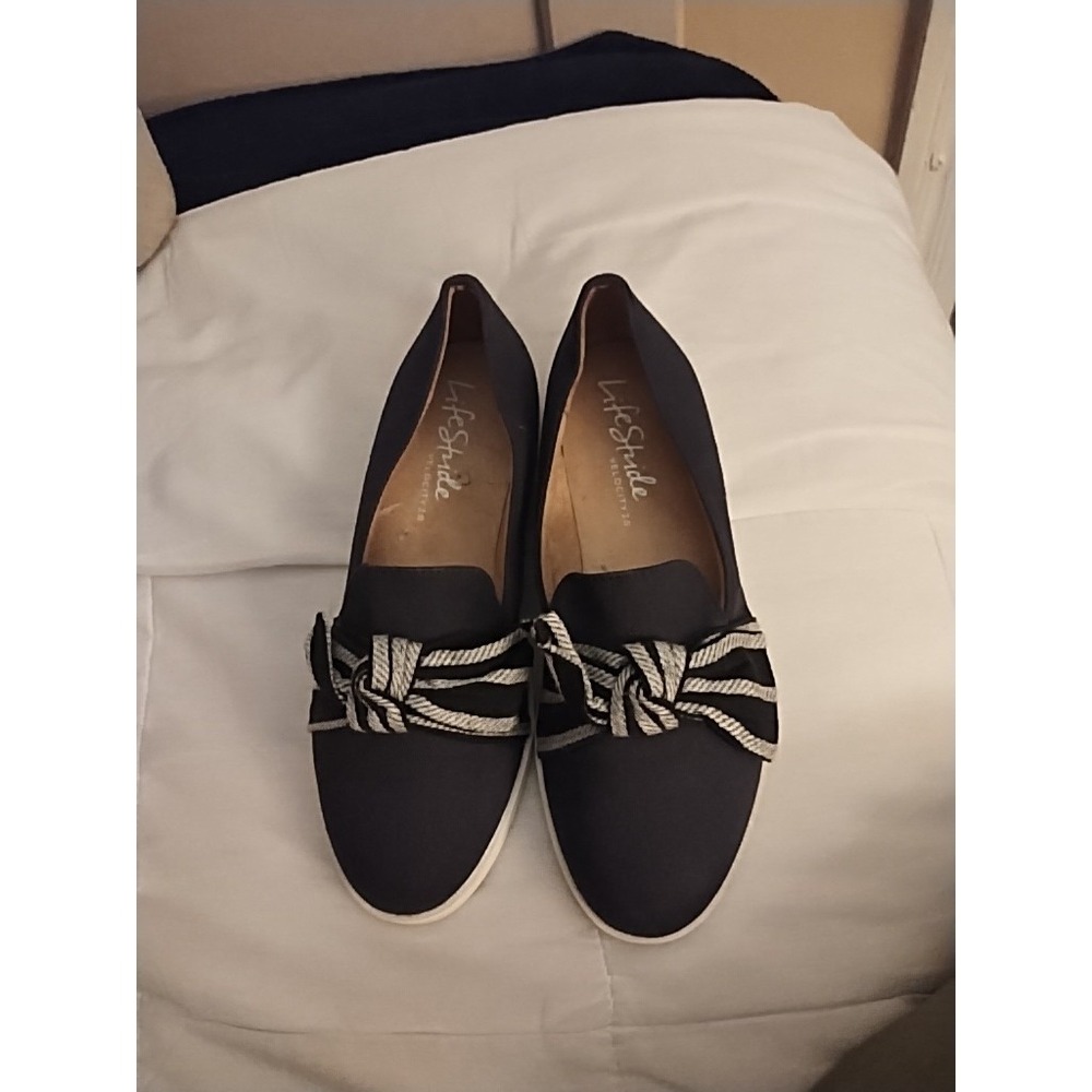 LifeStride Zest Navy Canvas Slip On Loafers Bow Accent Flats Womens 7M